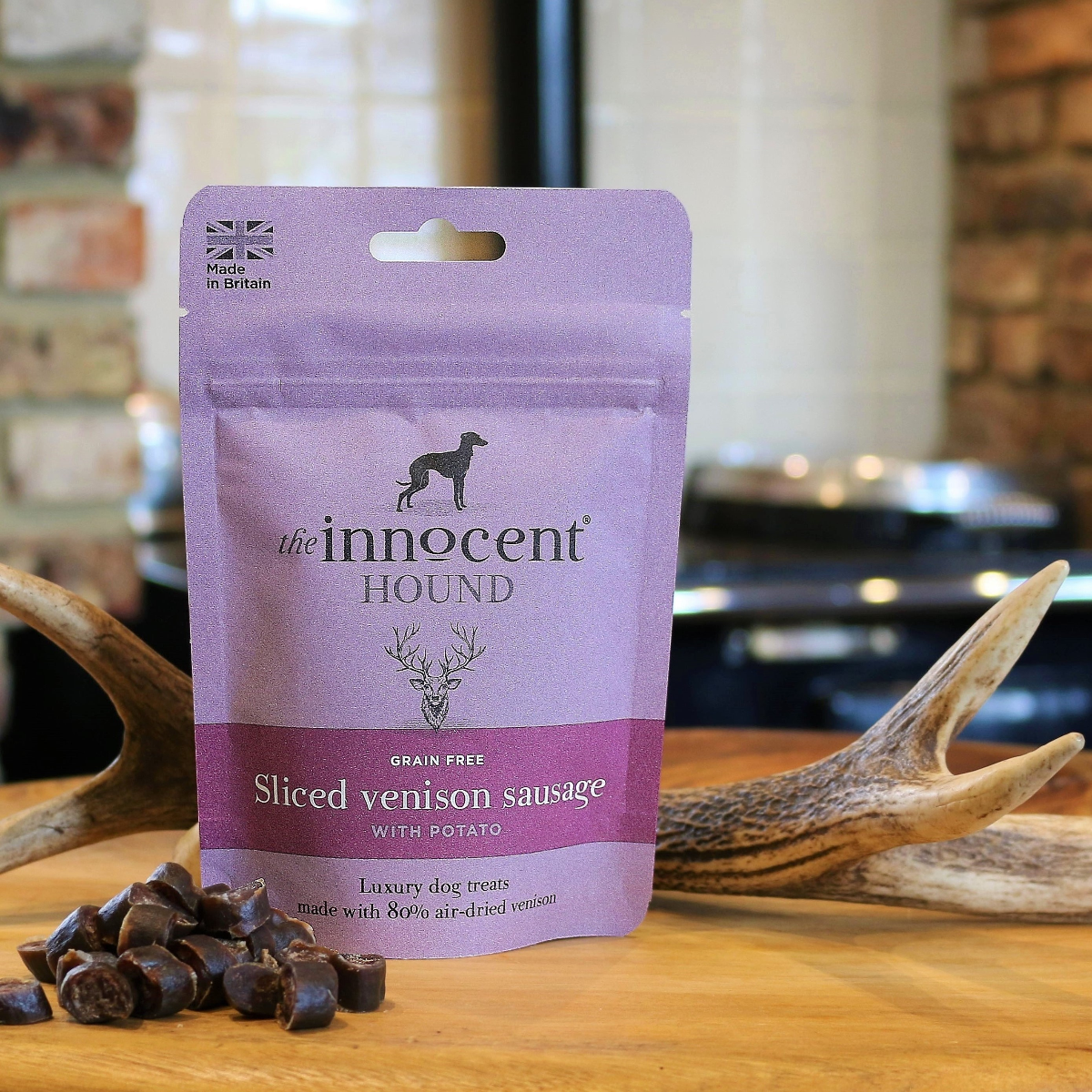 The Innocent Hound Sliced Venison Sausage hundegodbit 70g kornfri