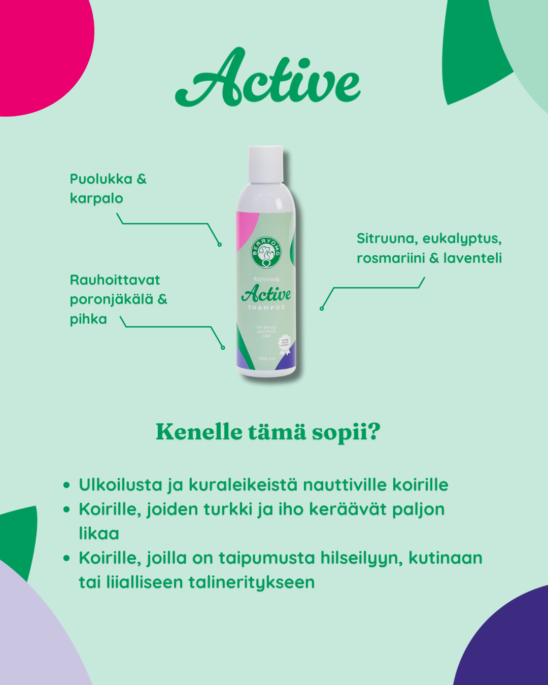 BERRYOMG Refreshing Active hundesjampo dyprens urte 200ml