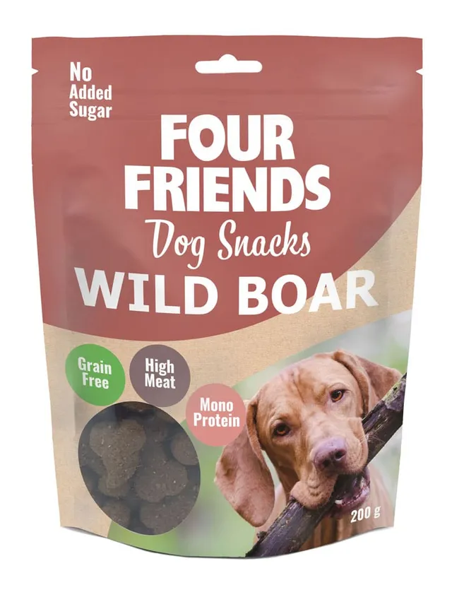 Four Friends Dog Snacks hundegodbiter villsvin proteinrike
