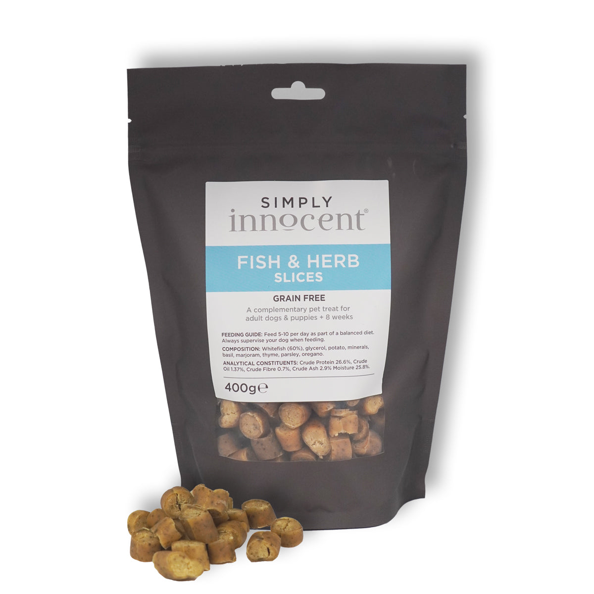 The Innocent Hound Fish & Herb Slices hundegodbit 400g lavfett