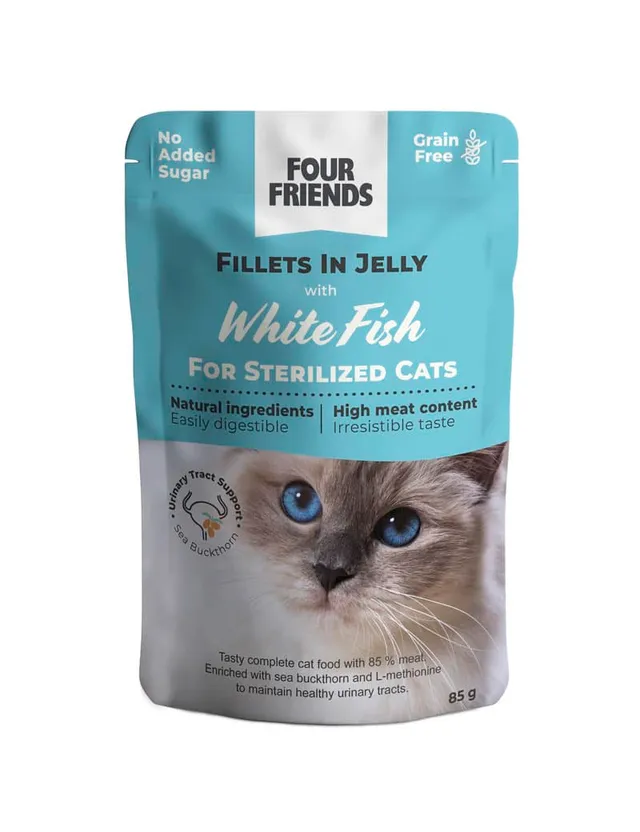 Four Friends Sterilized fileter hvit fisk i gele kattemat