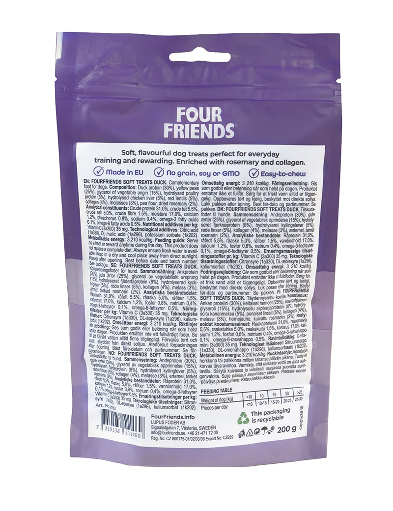 Four Friends Soft Treats Duck myke hundegodbiter and