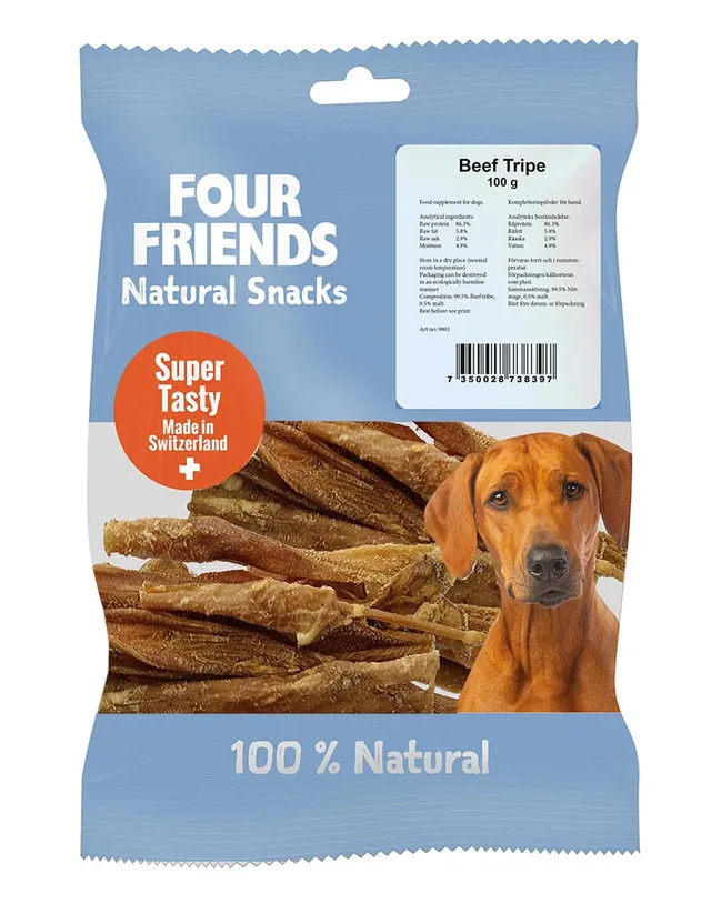 Four Friends Natural Snacks Beef Tripe hundegodbit vom