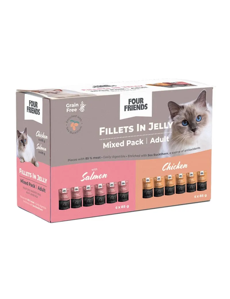 Four Friends Adult Jelly Mix våtfôr til katt 12-pakning
